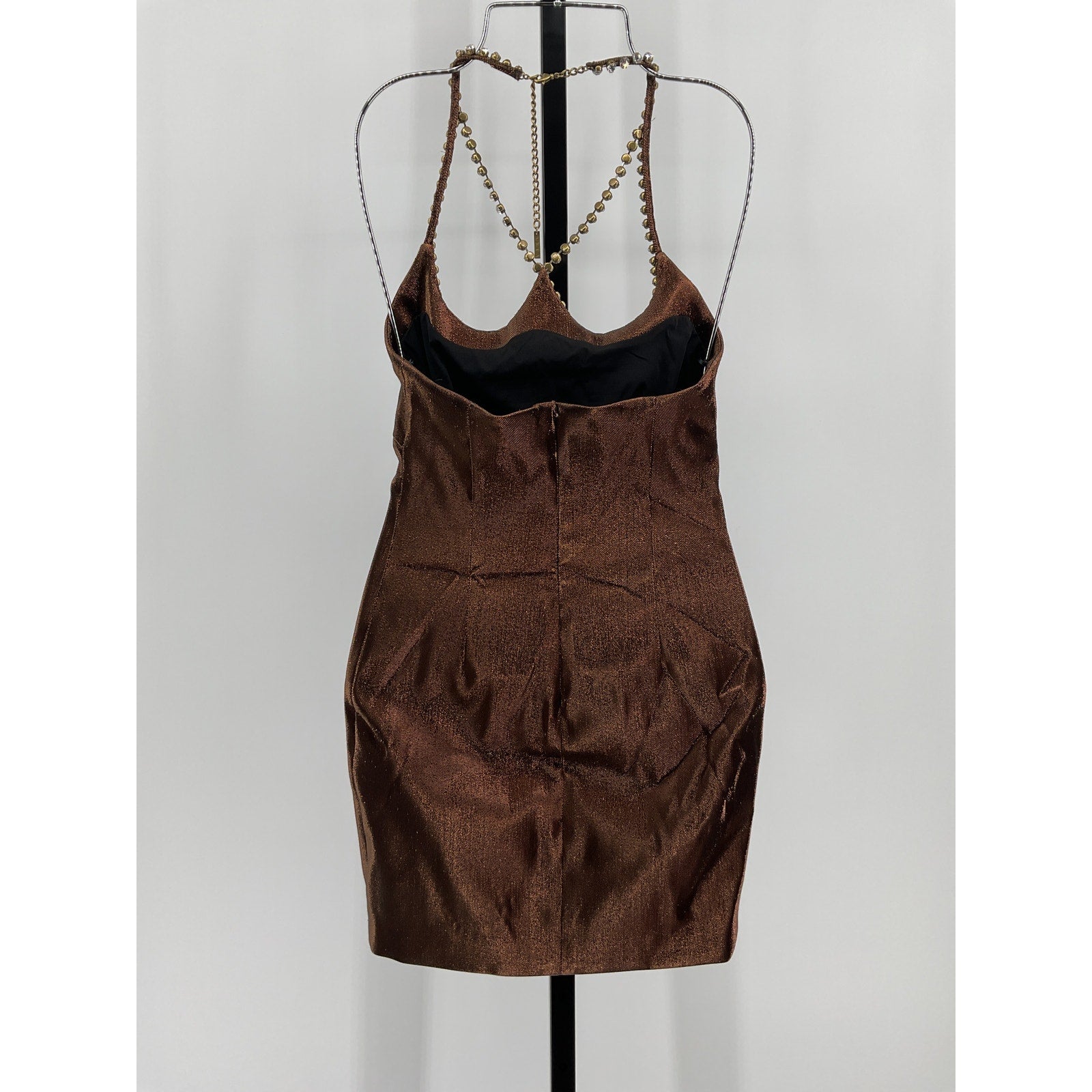 Area Crystal Heart Brown Cotton Halter Mini Dress Size XS - NWT