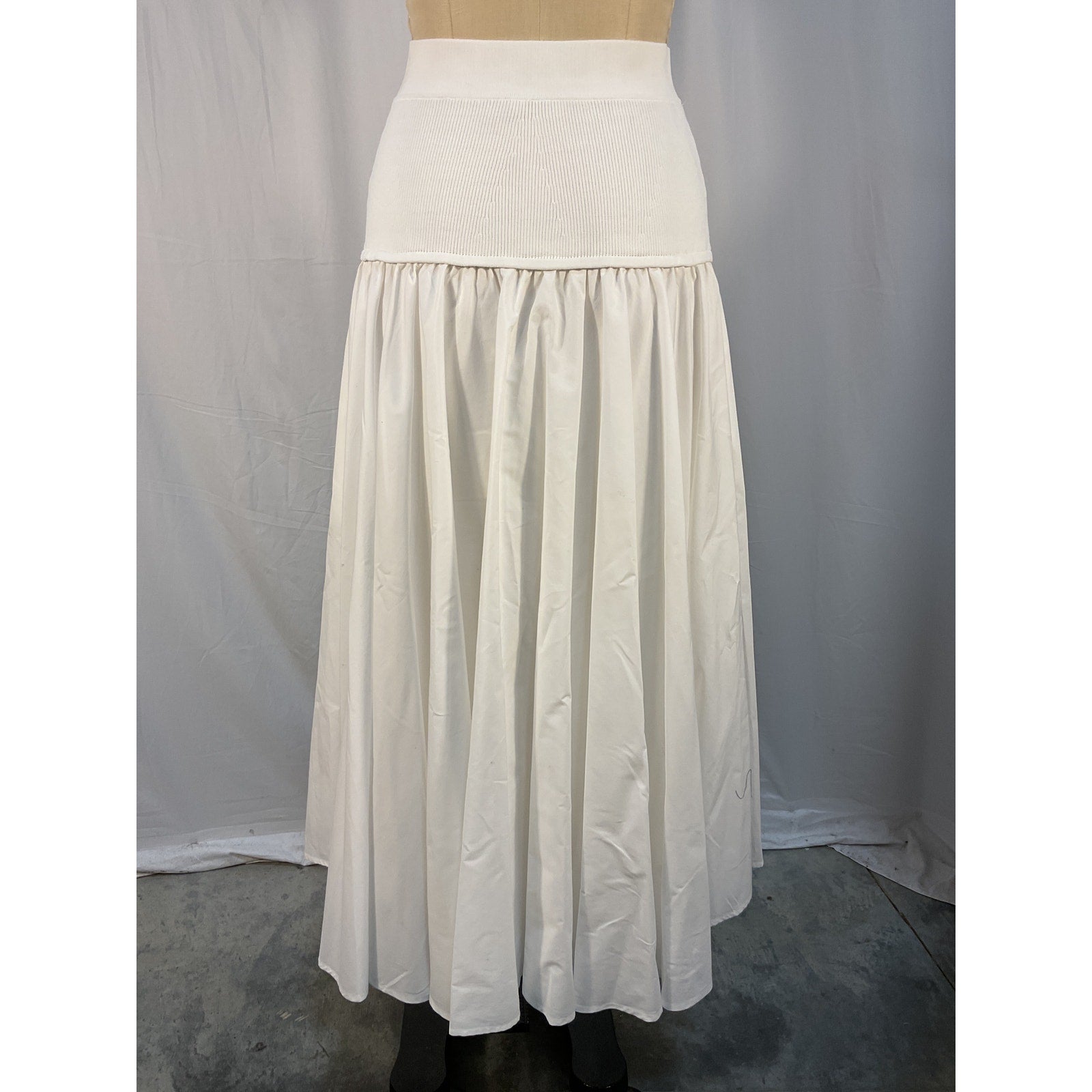 Simkhai 'Stella' White Poplin Maxi Skirt With Knit Yoke Size XS