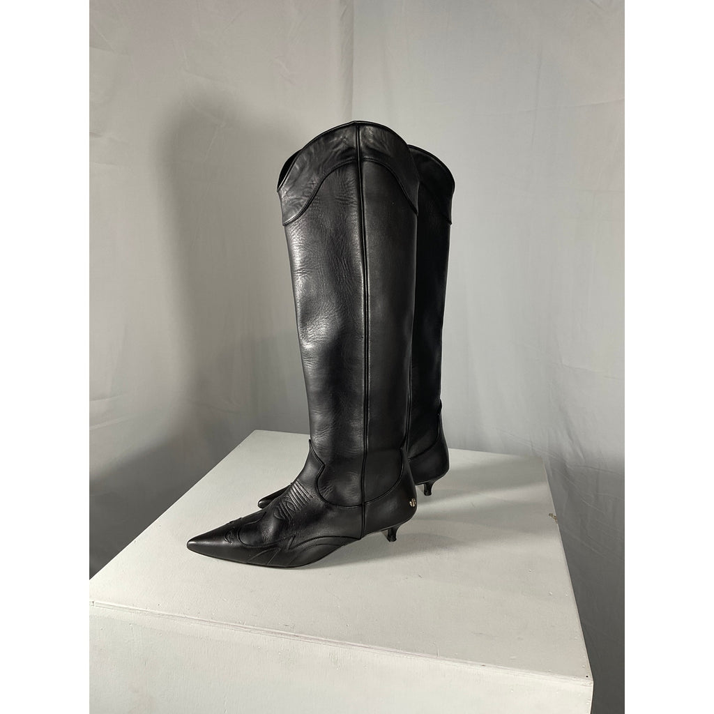 Anine Bing 'Tall Rae' Black Leather Boots Size 36