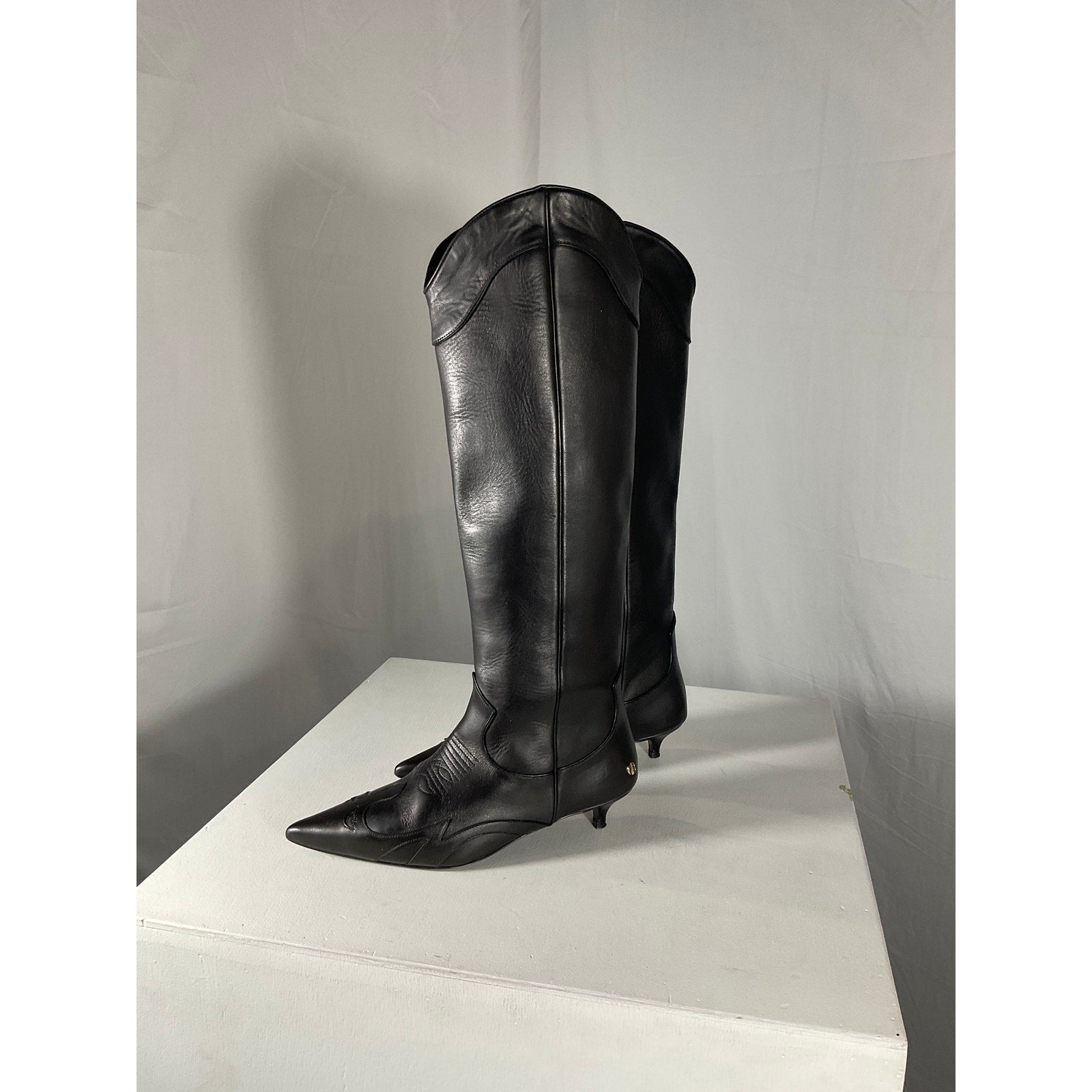 Anine Bing 'Tall Rae' Black Leather Boots Size 36