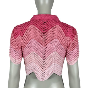 Casablanca Ombre Pink Crochet Polo Top Size XS