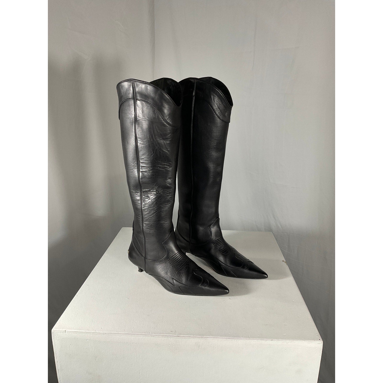 Anine Bing 'Tall Rae' Black Leather Boots Size 36