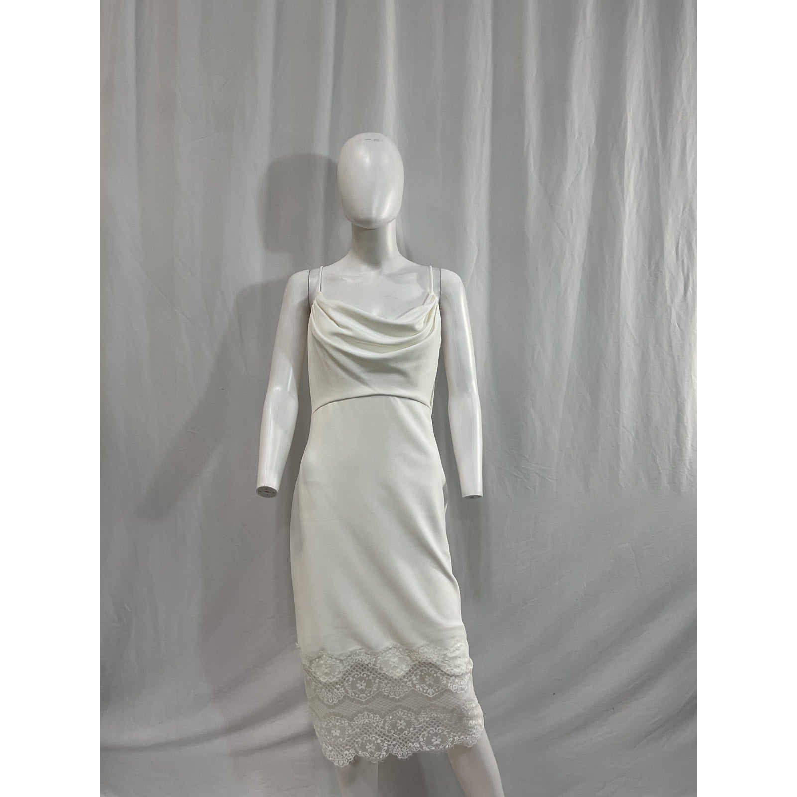 Tadashi Shoji 'Draped' White Sleeveless Lace-Trimmed Midi-Dress Size S
