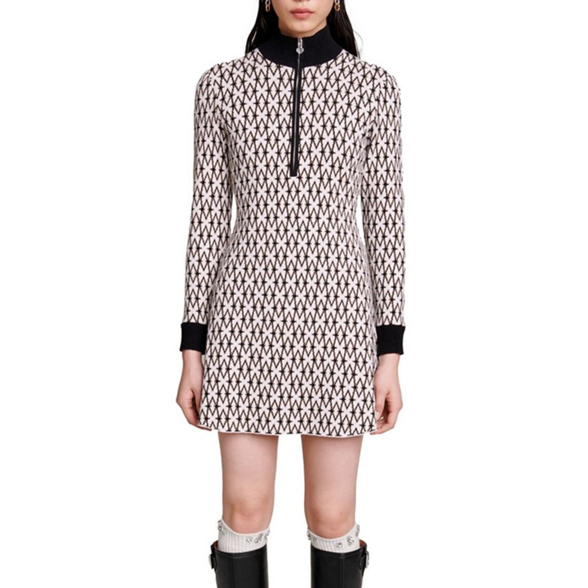 Maje Royal Multicolor Zip Up Sweater Dress Size 34