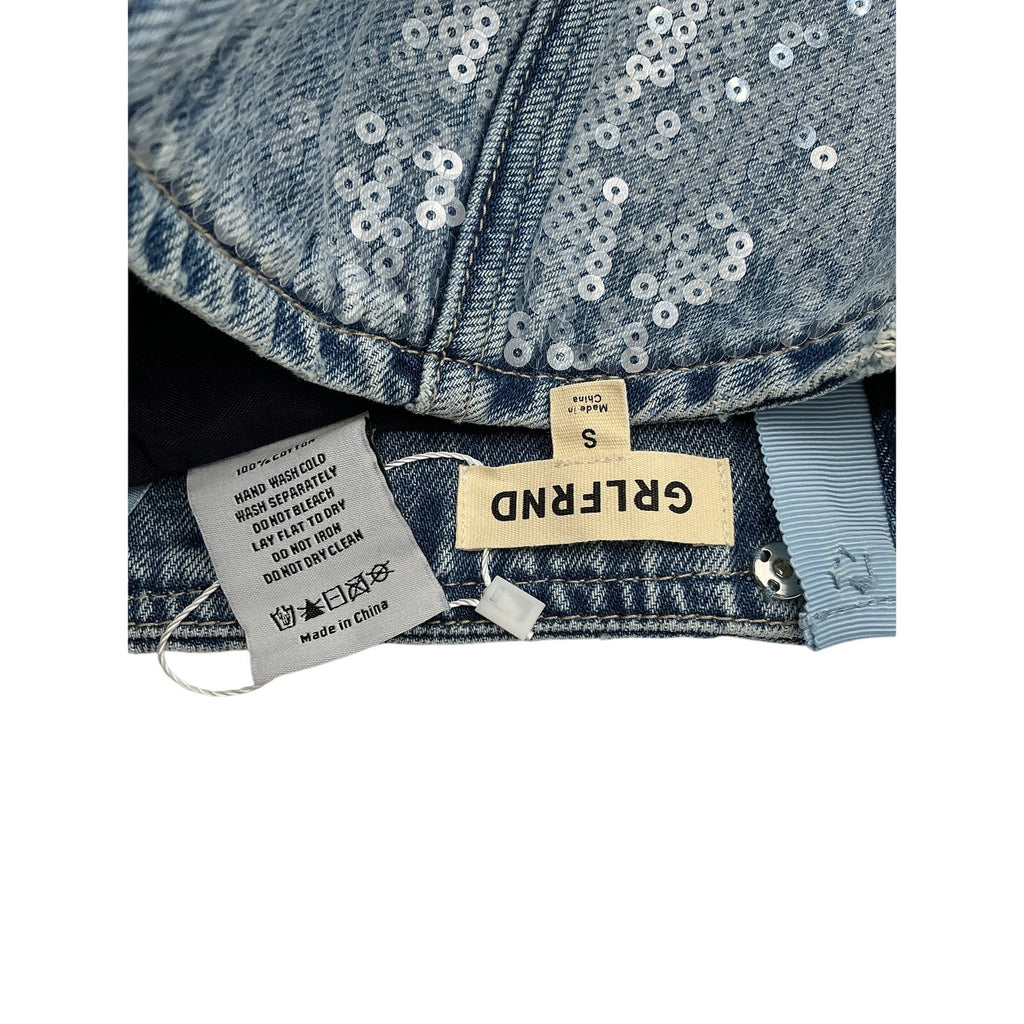 Grlfrnd X 'Lindsi' Blue Cotton Lane Aurora Sequin Bustier Size S