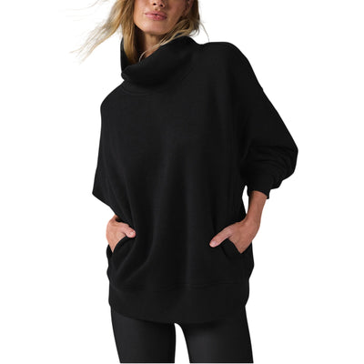 Alo Yoga 'Hazy' Black Cotton Mock Neck Pullover Size S