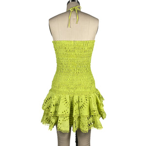 Charo Ruiz Eyelet Lime Punch Megan Mini Dress Size S NWT
