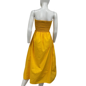 Faithfull The Brand Smocked Yellow Madella Midi Dress Size M