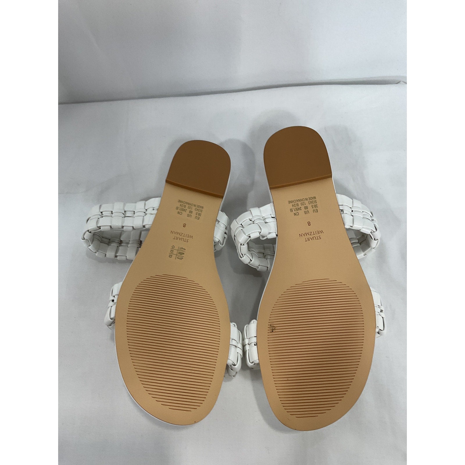 Stuart Weitzman 'Venice' White Round Toe Slide Sandal Size 8