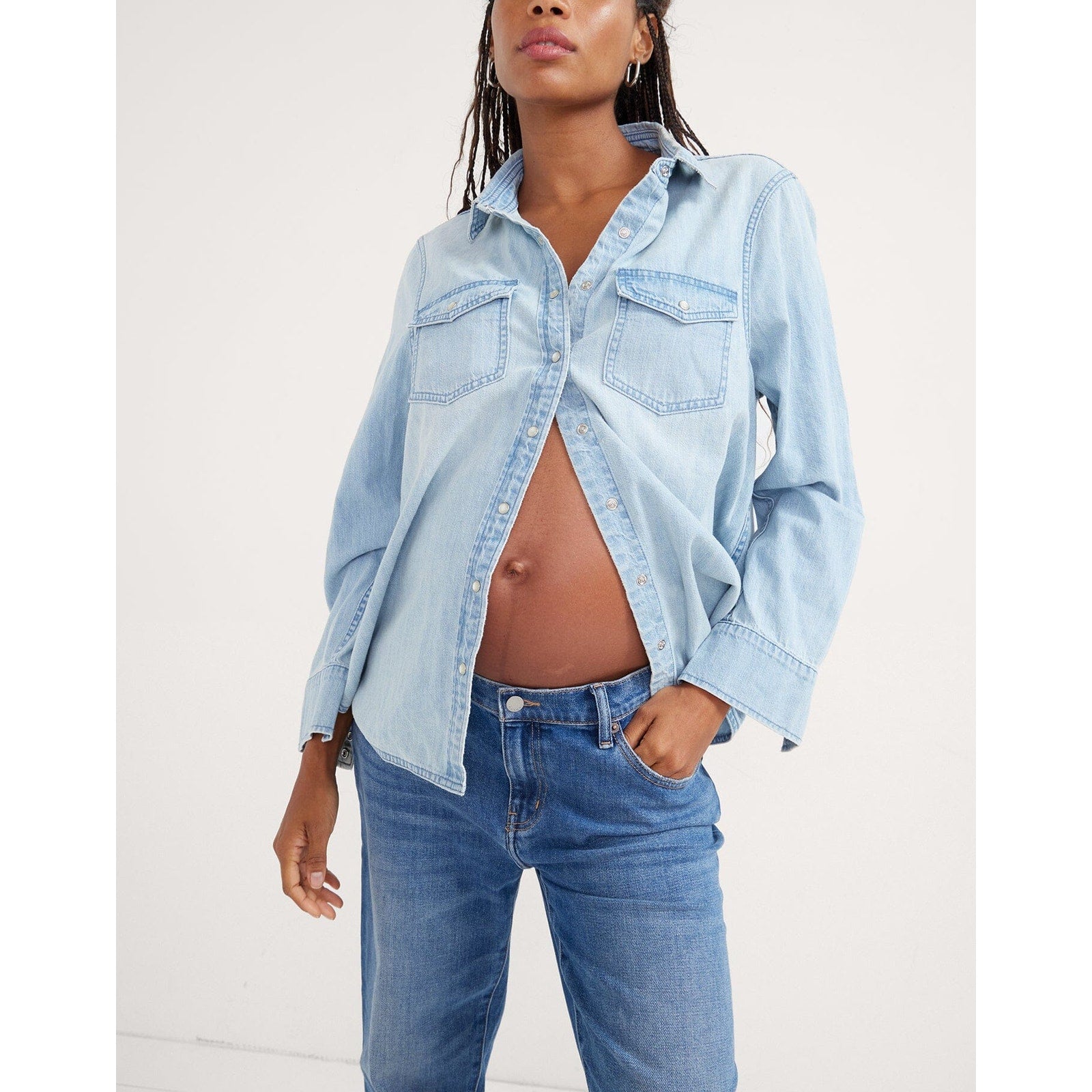 Hatch 'The Denim' Blue Cotton Maternity Shirt Size S