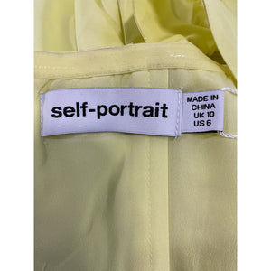 Self Portrait Structured Pastel Lime Taffeta Oversized Sleeve Blouse Size 6 NWT