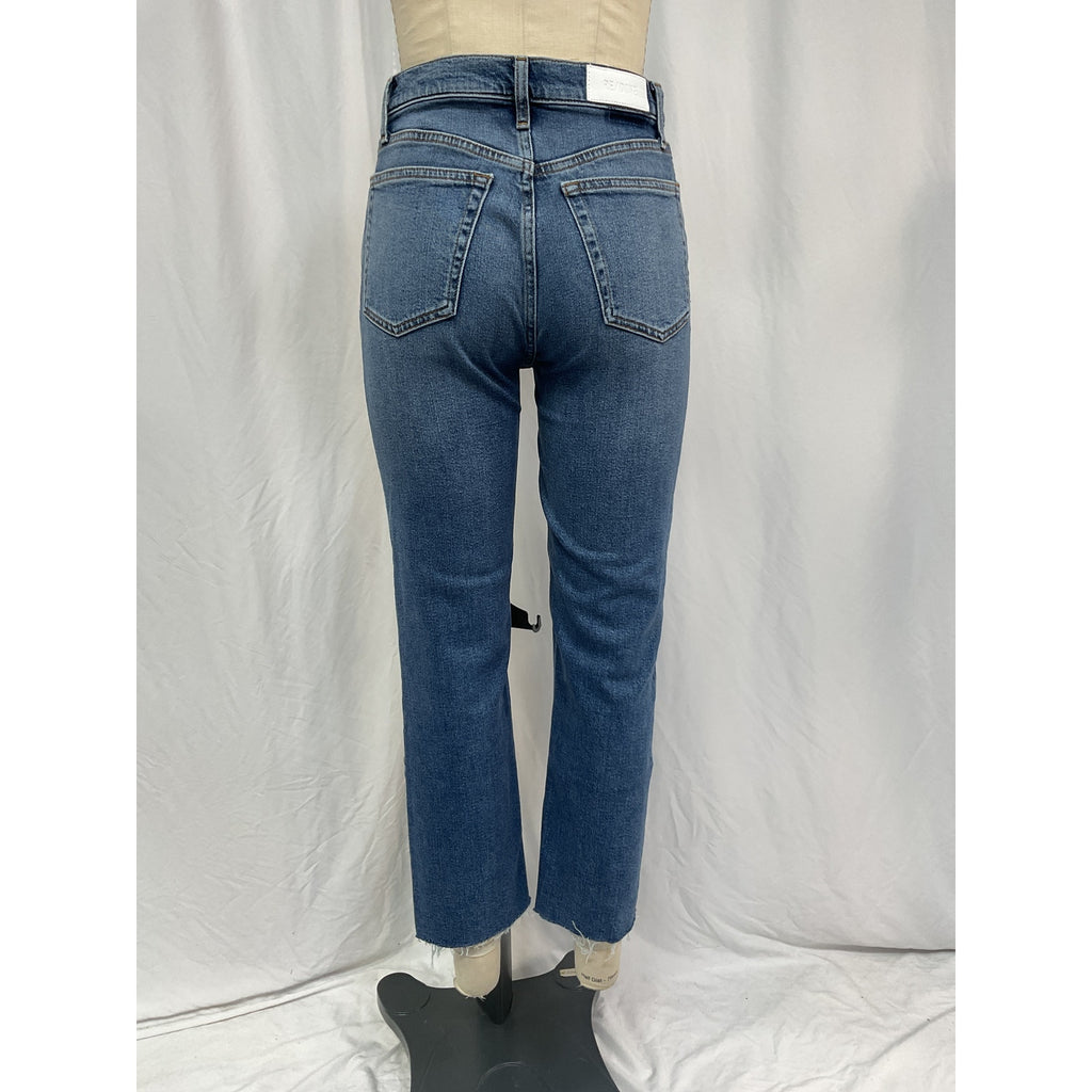 Re/Done High Rise Blue Cotton Ankle Wide Leg Denim Jean Size 26