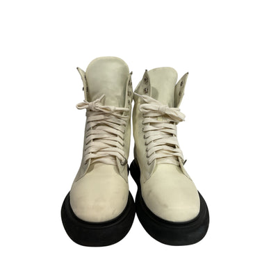 Attico Canvas Lace-Up Cream Boots Size 8