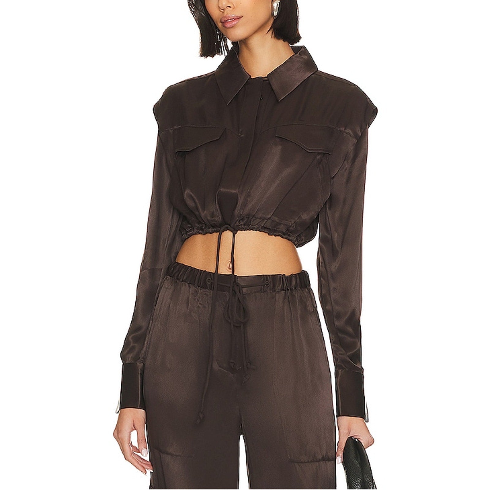 L'Academie 'Jace' Brown Satin Blouse Size XS