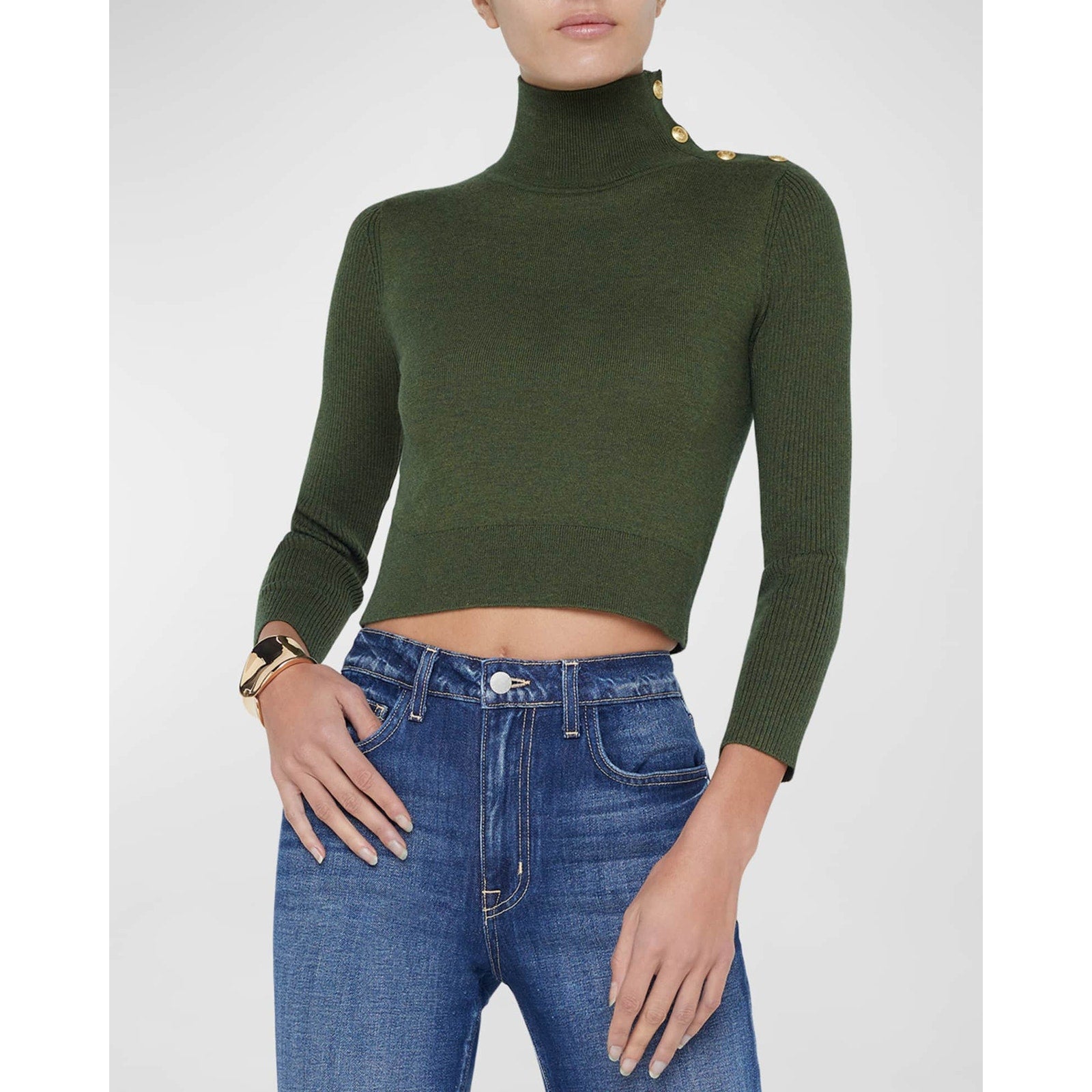 L'Agence 'Kamdyn' Green Cropped Mock-Neck Long Sleeve Sweater Size M