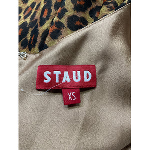 Staud 'Bellamy' Brown Leopart Print Cowl Neck Lace-Up Mini Dress Size XS