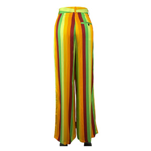 Christopher John Rogers Vibrant Saffron Striped Twill Wide-Leg Pants Size US 2