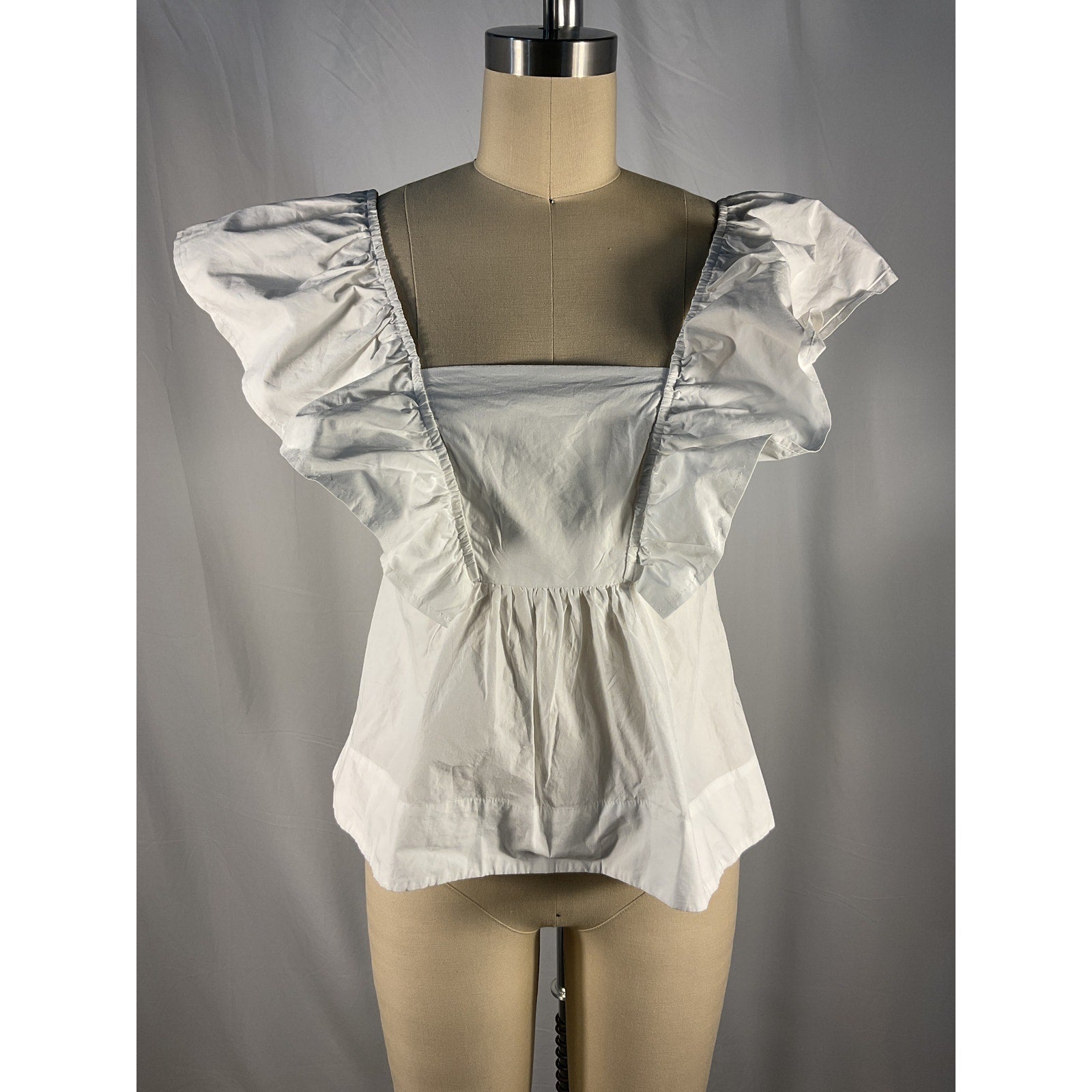 Ganni White Cotton Poplin Ruffle Blouse Size 36 - NWT