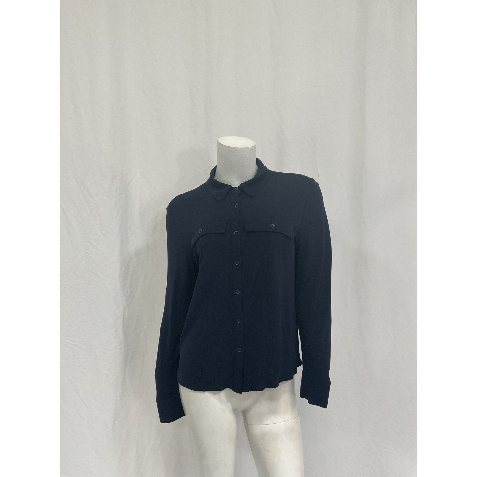 Frame Button Up Navy Viscose Dress Shirt Size M