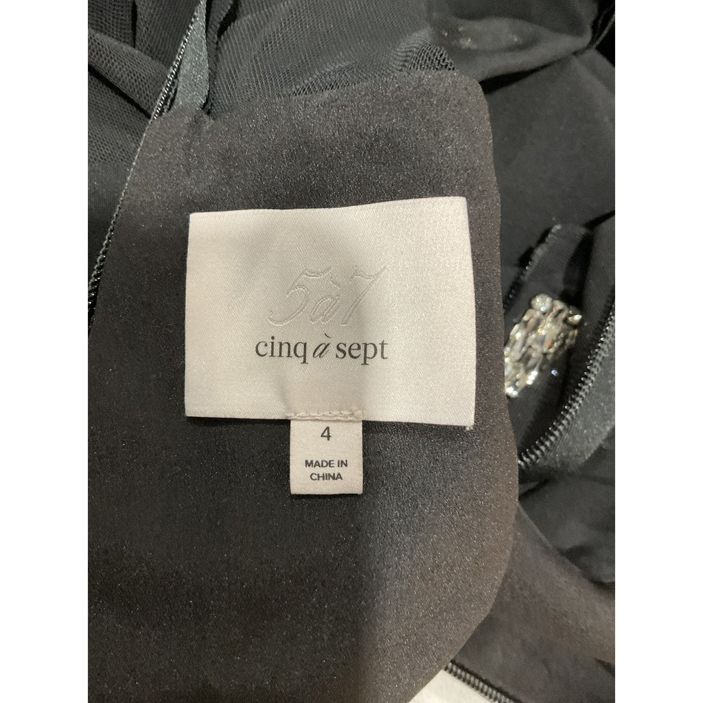 Cinq A Sept 'Foxy' Black Polyester Embellished Ruched Mini Dress Size 4
