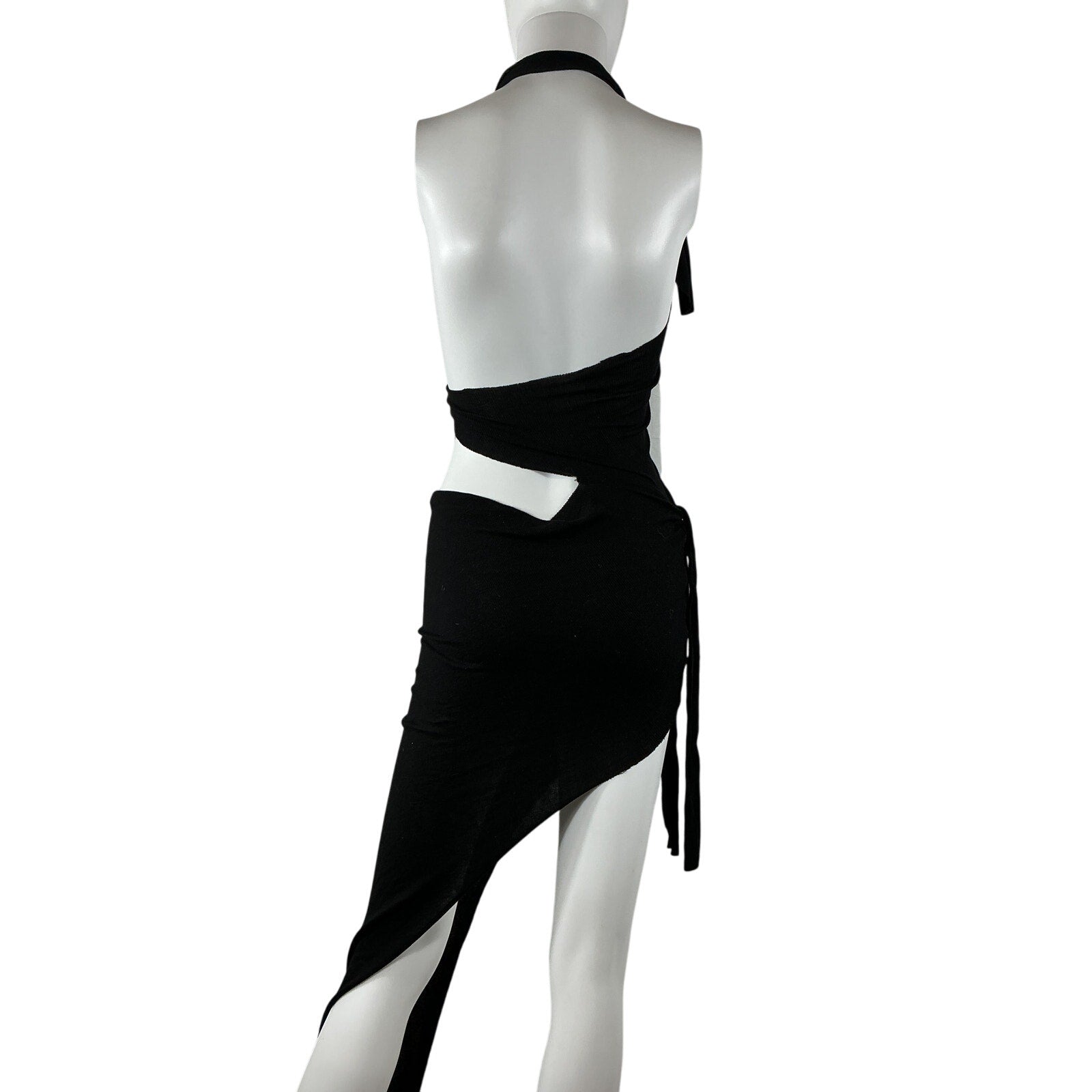 Sami Miro Vintage 'Tied' Black Lenzing Tencel Up Asymmetric Cutout Dress Size S