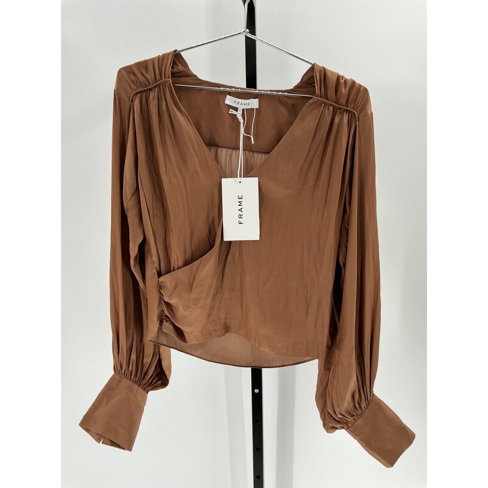 Frame Long Sleeve Brown Polyester Crossover Top Size S - NWT