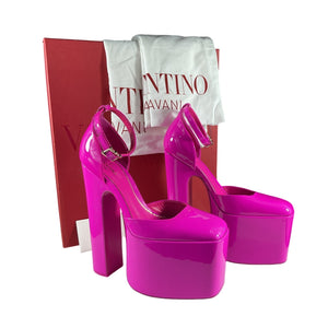 Valentino Patent Pink Disco Box Platform Heels Size 39.5 IT / US 9.5