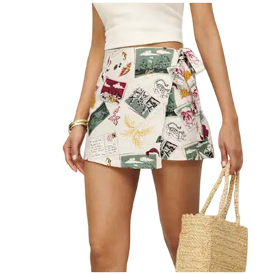 Reformation Playful Multicolor Eva Linen Skort Size 0