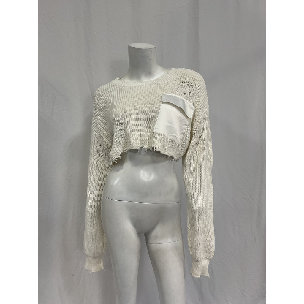 Ser.O.Ya Cropped White Cotton Devin Sweater Size S