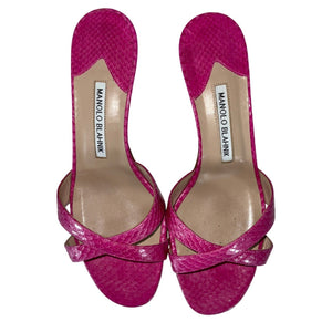 Manolo Blahnik Textured Pink Callamu 50 Mules Size IT 37.5 / US 7.5