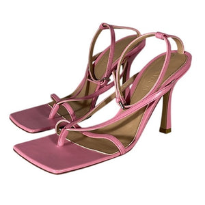 Bottega Veneta Sleek Pink Square Toe Strappy Sandals Size 37 IT / US 7