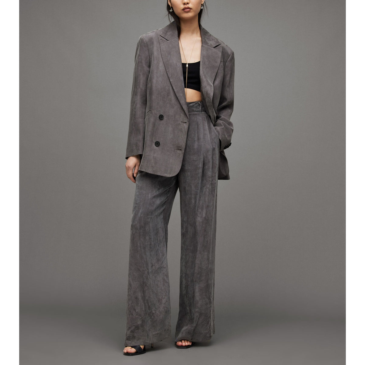 Allsaints 'Elle' Grey Double Breasted Lightweight Blazer Size 8