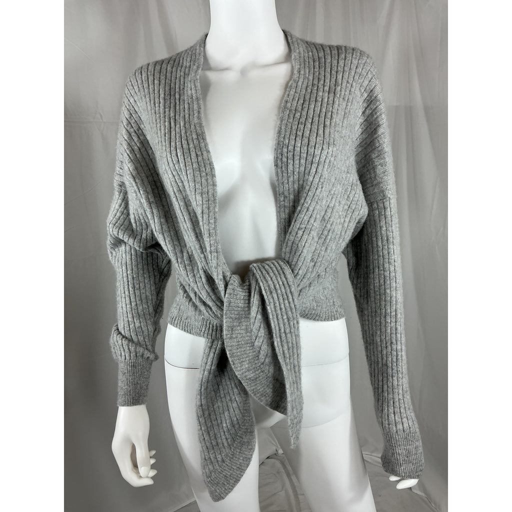 Autumn Cashmere Grey Cashmere Tie Front Rib Cardigan Size L
