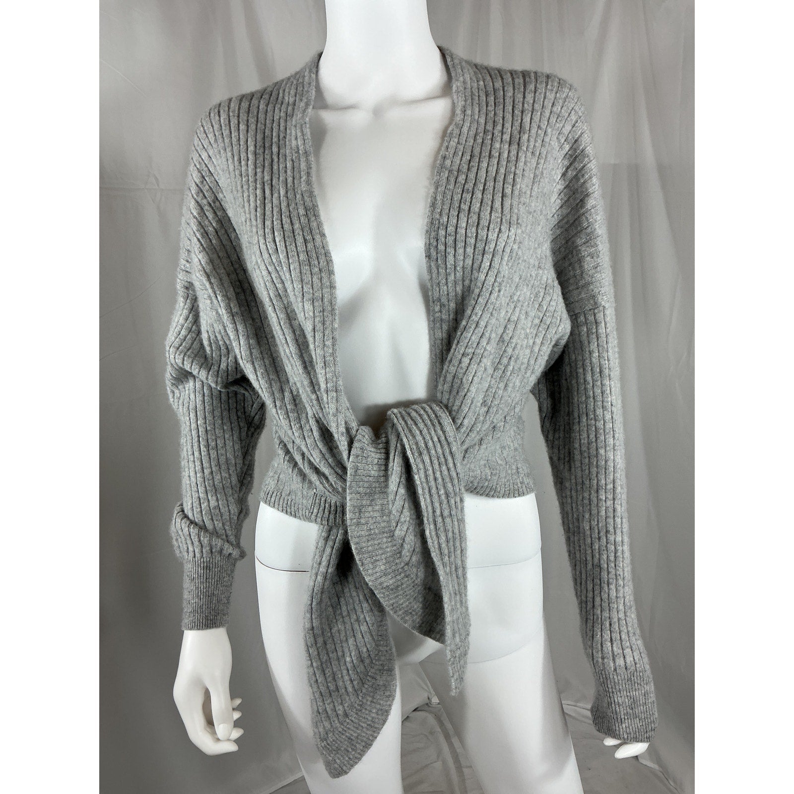 Autumn Cashmere Grey Cashmere Tie Front Rib Cardigan Size L