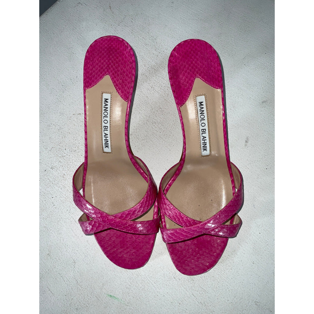 Manolo Blahnik 'Callamu' Pink 50 Elaphe Mules Size IT 7.5