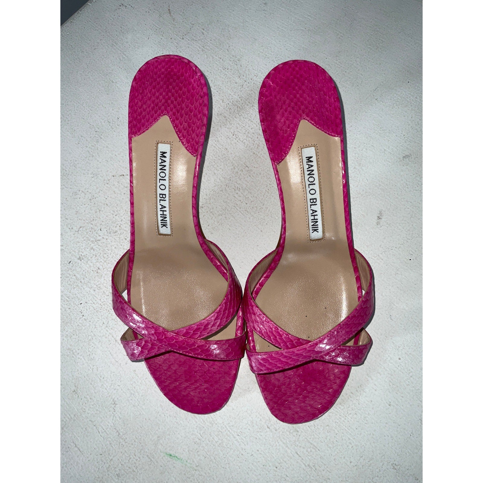Manolo Blahnik 'Callamu' Pink 50 Elaphe Mules Size IT 7.5