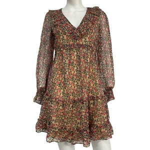 Joie Floral Pale Khaki Multi Tan Adanson Dress Size 4