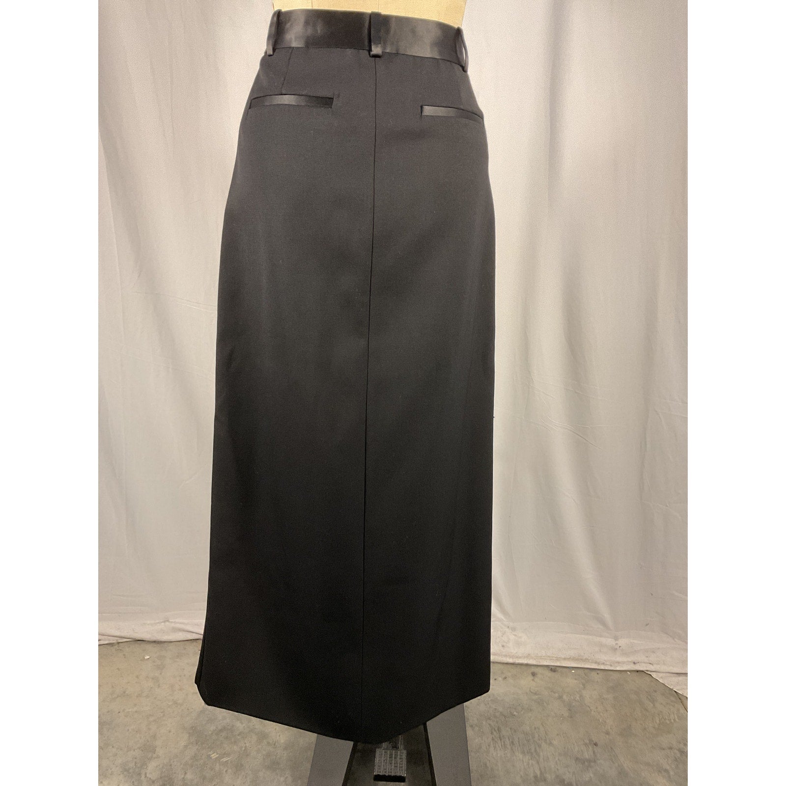 Simkhai 'Clarisse' Black Wool Satin Combo Overlap Maxi Skirt Size 6 - NWT