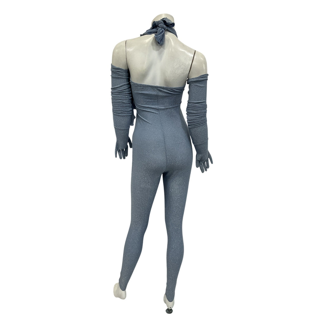Kim Shui Glitter Blue Rayon Wrap Jumpsuit Size S