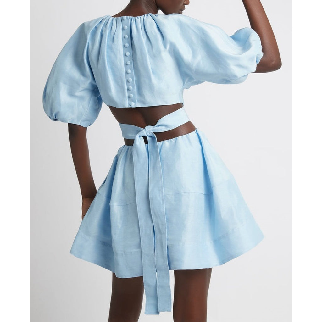 Aje 'Psychedelia' Blue Linen Cut Out Mini Dress Size 12