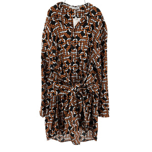 Faithfull The Brand Printed Orange Black White Mirah Shirt Dress Size S NWT