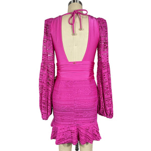 Patbo Chic Magenta Crochet Plunge Mini Dress Size XS