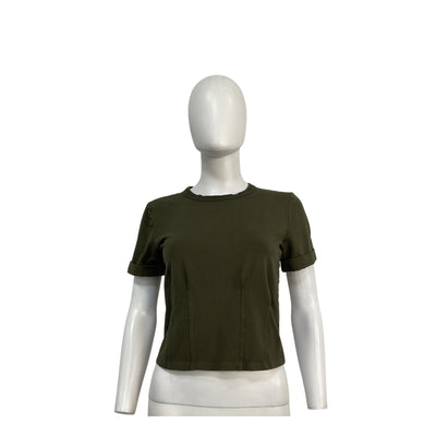 Veronica Beard 'Ankara' Green Cotton Stitched-Waist Tee Size XS