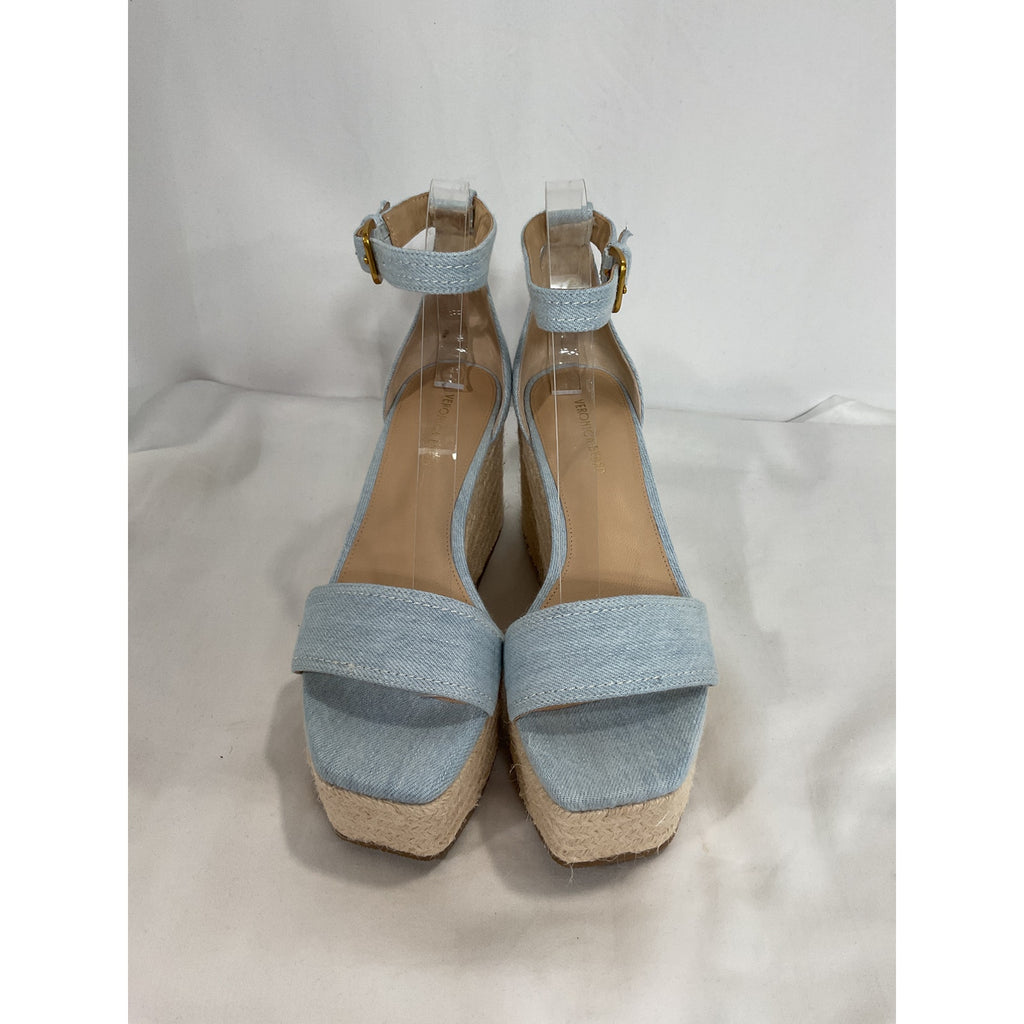 Veronica Beard 'Gianna' Blue Square Toe Jute Wrapped Wedge Shoe Size 7