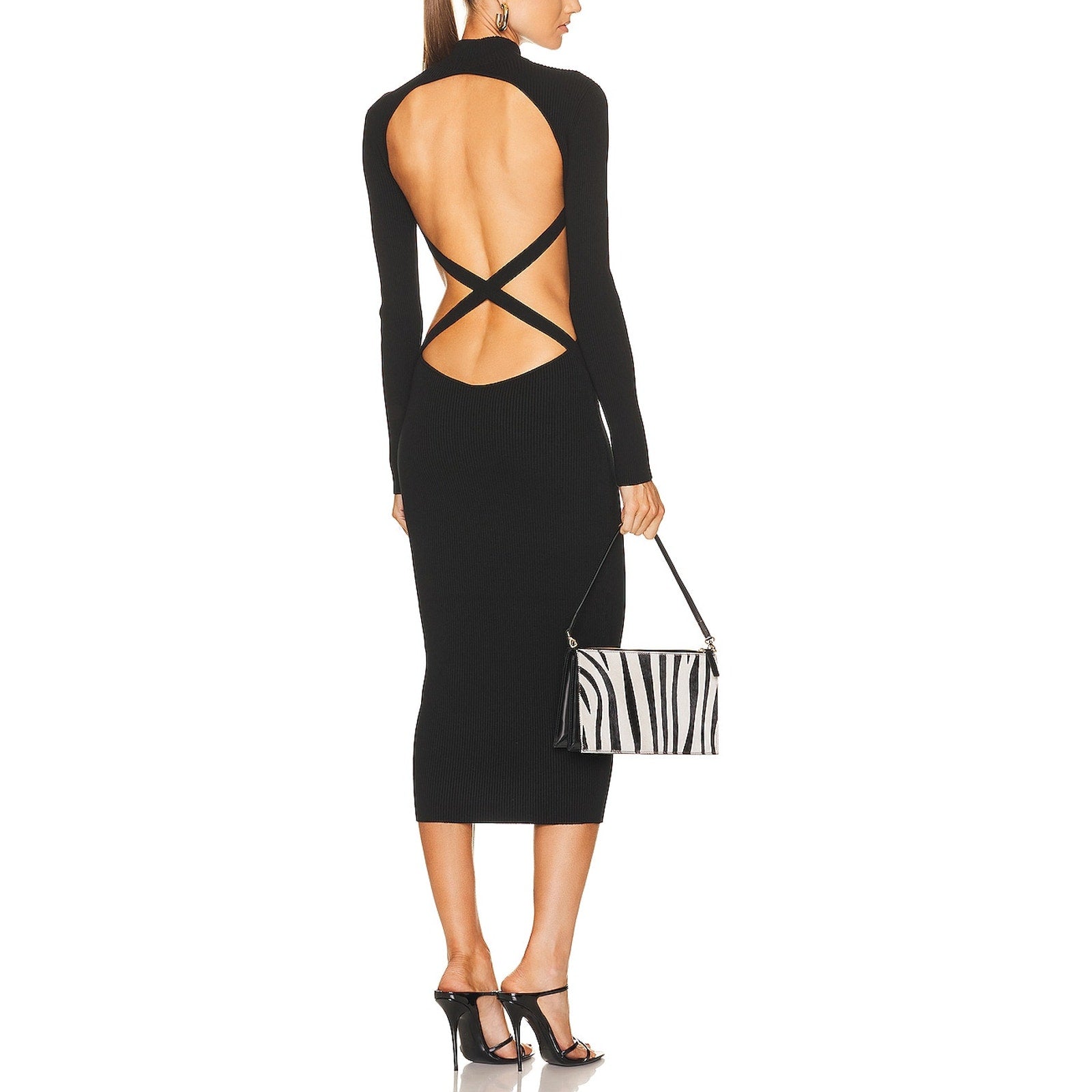 Fleur Du Mal Knit Cross Black Viscose Back Midi Dress Size XS - NWT