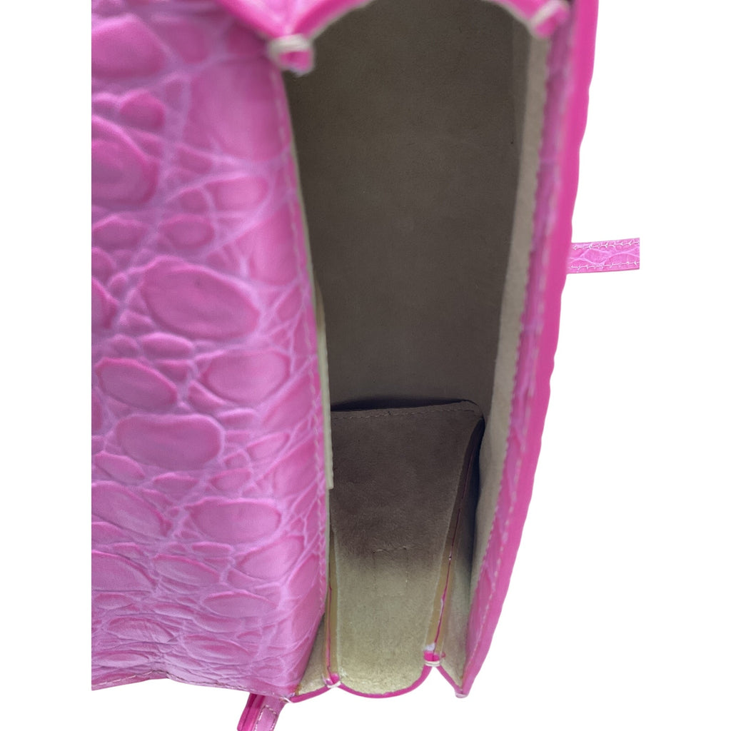 By Far Mini Pink Leather Croc-Embossed Shoulder Bag