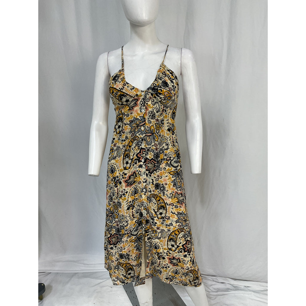 Ba&Sh 'Baila' Tan Viscose Printed Midi Dress Size XS