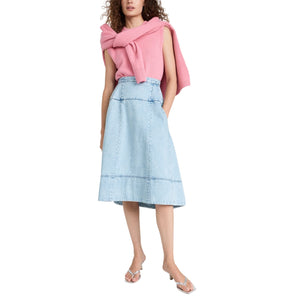 Tibi Acid Iceburg Denim Blue Cotton Sculpted Skirt Size 12