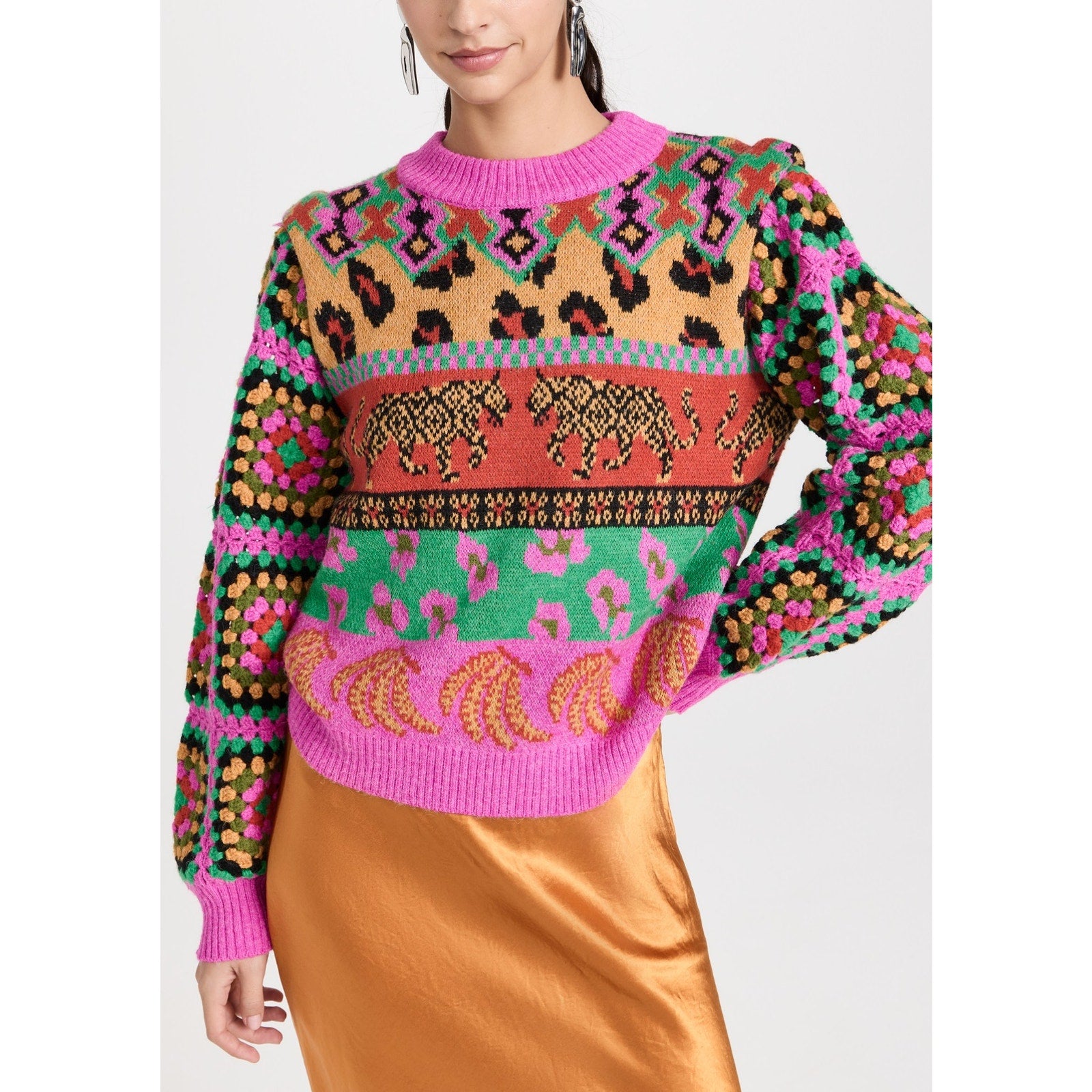 Farm Rio Bright Pink 'Leopards Ainika' Sweater Size XS
