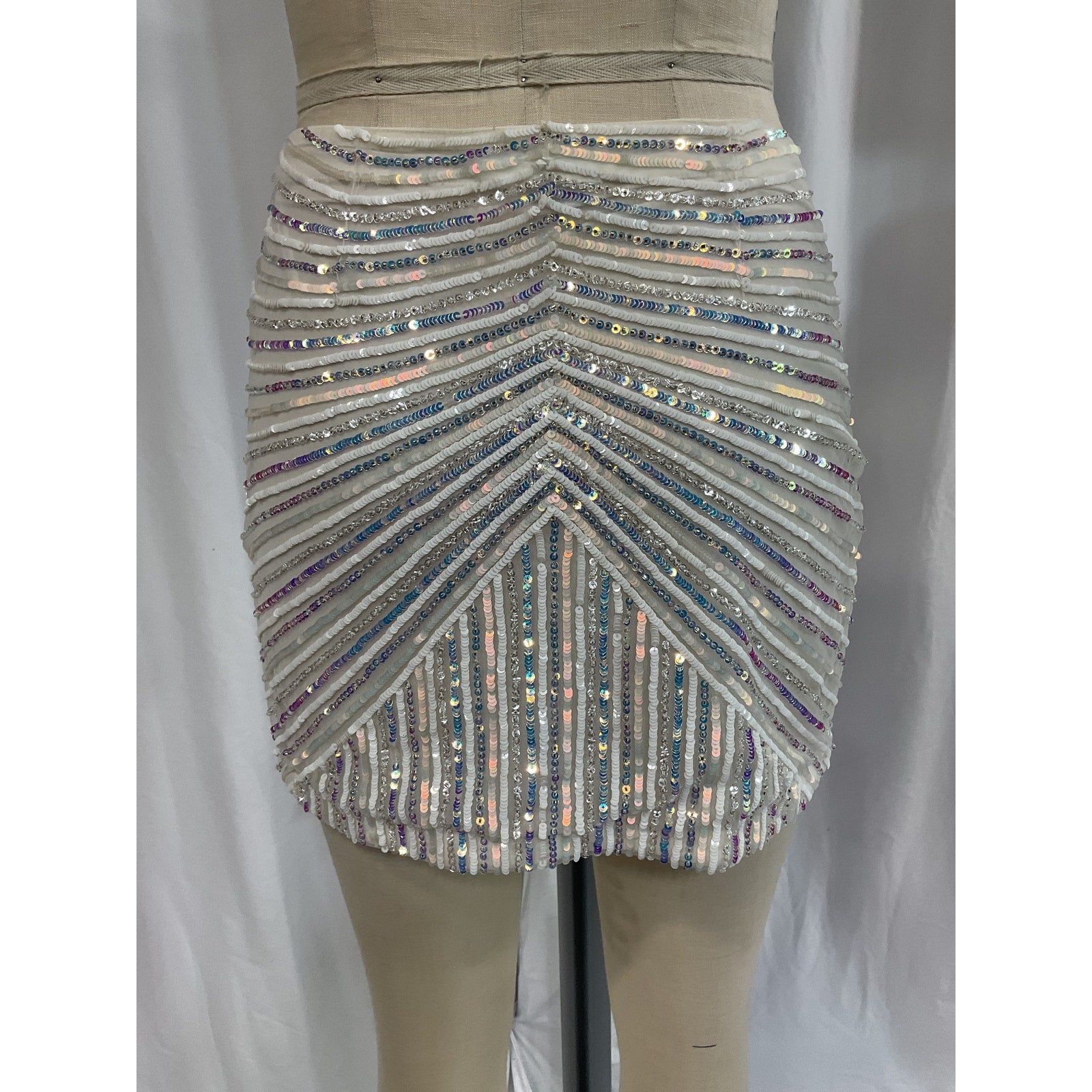 Retrofete 'Matis' White Sequin Embellished Skirt Size M